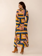 Contrast Round Neck Flare Sleeve Midi Dress OutfitFlow